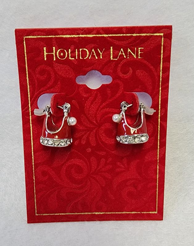 Photo 1 of Holiday Lane Gold Tone Red Enamel Santa Hat Earrings