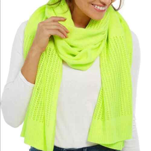 Photo 1 of DKNY Open-Knit Blocked Scarf, Neon Yellow, One Size