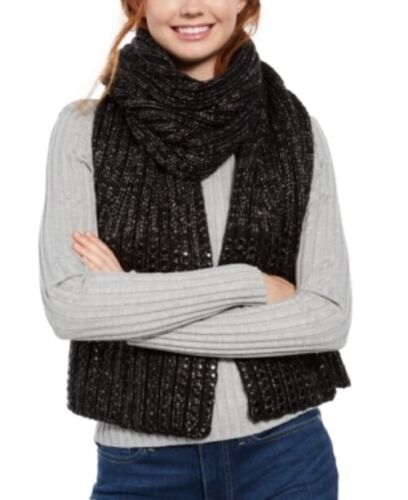 Photo 1 of DKNY Studded Rib-Knit Heavyweight Women's Winter Scarf - Metallic BLACK