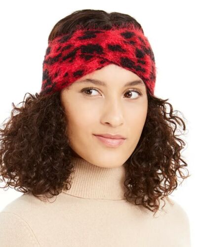 Photo 1 of  DKNY Fuzzy Animal Print Knit Twist Headband, Red