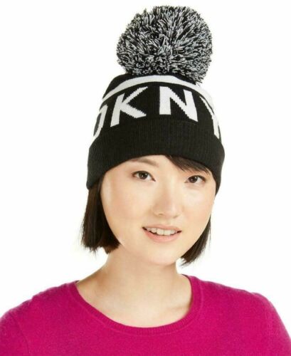 Photo 1 of  DKNY Logo Stadium Beanie, Black and White