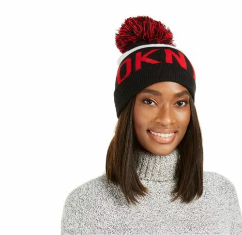 Photo 1 of DKNY Red Logo Stadium Beanie With Pom, One Size