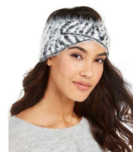 Photo 1 of DKNY Headband Cozy Fuzzy Animal Print Knit Twist Headband White & Black