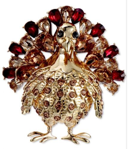 Photo 1 of CHARTER CLUB Gold-Tone Crystal & Stone Turkey Pin Thanksgiving