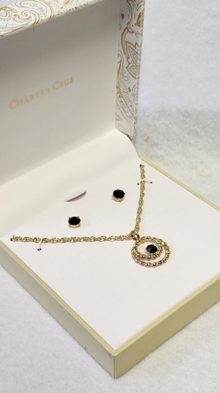 Photo 1 of Charter Club Gold-Tone Dark Crystal Double-Row Circle Pendant Necklace & Stud Earrings Set,