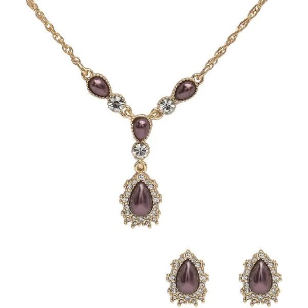 Photo 1 of Charter Club Lariat Brown Faux Pearl Clear Rhinestone Necklace and Earrings/GIFT BOX