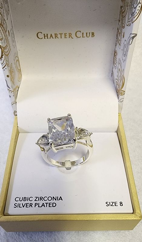 Photo 1 of SIZE 8 CHARTER CLUB CUBIC ZIRCONIA SILVER PLATED RING 