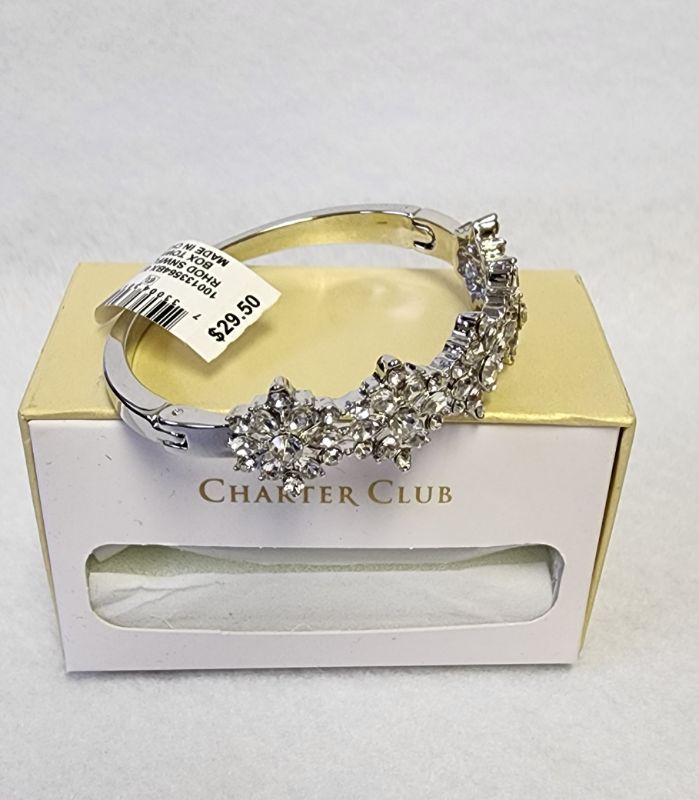 Photo 1 of Charter Club Silver-Tone Crystal Snowflake Silver Bangle Bracelet Gift Box