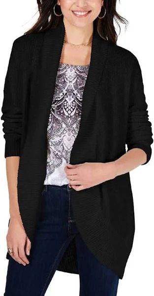 Photo 1 of SIZE S Style & Co. Women's Ribbed Trim Open Front Cardigan Sweater Black