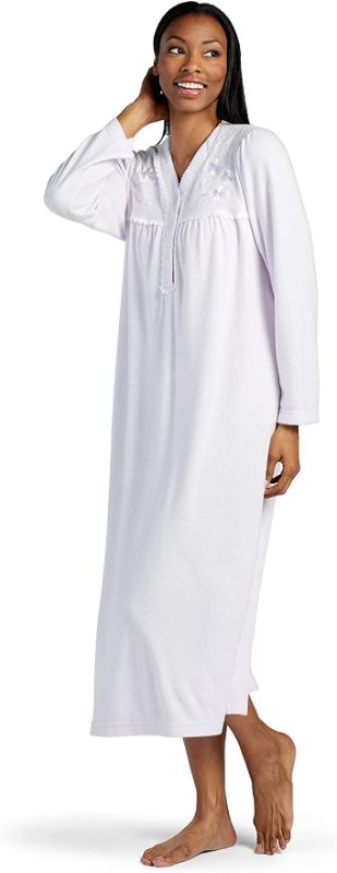 Photo 1 of SIZE S Miss Elaine Nightgown - Women's Long Nightgown, Honeycomb Knit Gown with Long Sleeves, Lilac