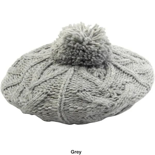Photo 1 of STEVE MADDEN Women's Classic Cable-Knit Beret with Pom Pom GREY