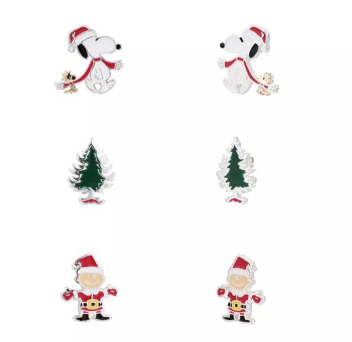 Photo 1 of Peanuts Fine Silver Plated Holiday Earring Trio, 3 Piece Christmas Gift Set