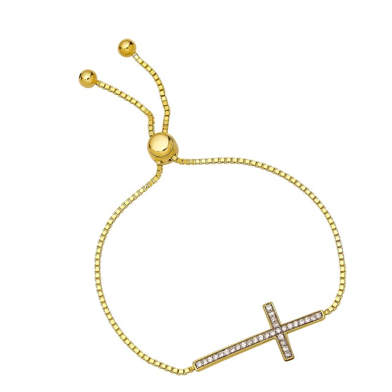 Photo 1 of CUBIC ZIRCONIA CROSS BRACELET, GOLD TONE