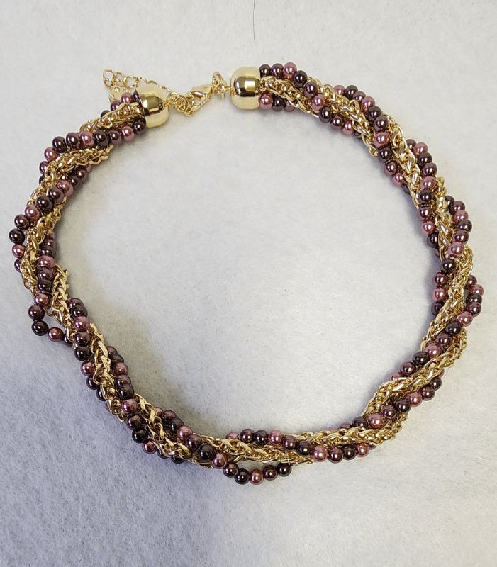 Photo 1 of Charter Club Gold-Tone Chain & Colored Imitation Pearl Bead Twist Multi-Row Collar Necklace, 17" + 2" Extender, Created for Macy's - Purple