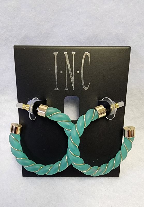 Photo 1 of INC INTERNATIONAL CONCEPTS GREEN HOOPS EARRINGS