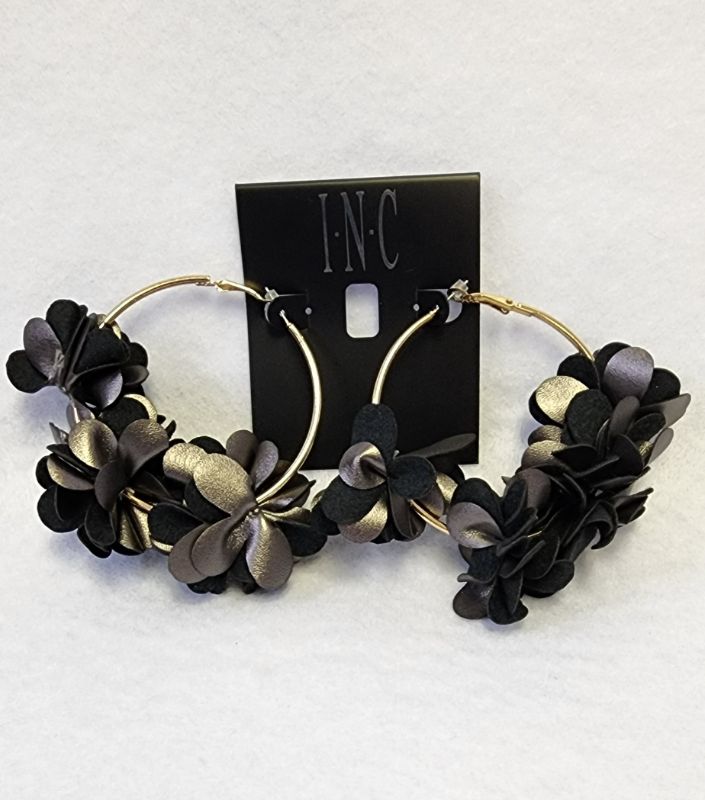 Photo 1 of INC INTERNATIONAL CONCEPTS WOMEN'S HOOP LEATHER FLOWER EARRINGS