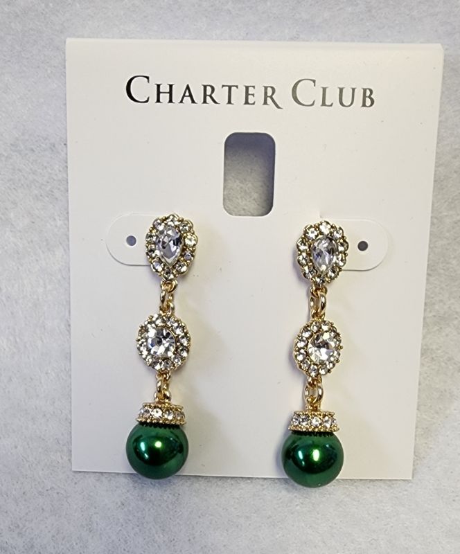 Photo 1 of CHARTER CLUB WOMEN'S GOLD / GREEN TONE DROP EARRINGS