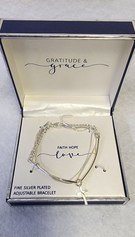 Photo 1 of GRATITUDE & GRACE FINE SILVER PLATED ADJUSTABLE BRACELET 