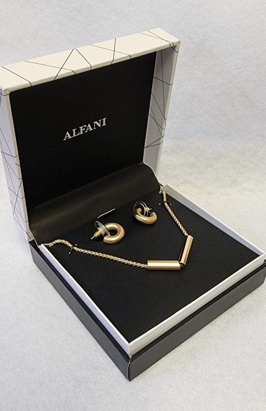 Photo 1 of Alfani Tubular Bead Collar Necklace & Huggie Hoop Earrings Set/ Gift Box Gold Tone