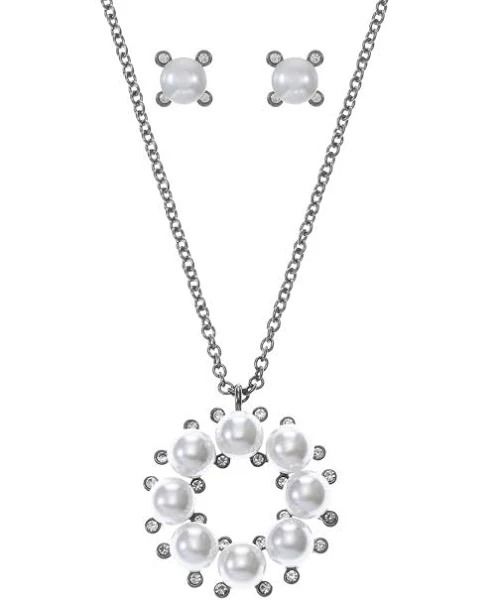 Photo 1 of Alfani Hematite-Tone Pave & Imitation Pearl Circle Pendant Necklace & Earring set