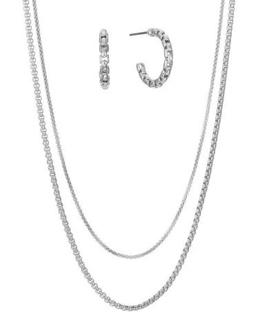 Photo 1 of Alfani Box Chain Layered Necklace and C-Hoop Earrings Set