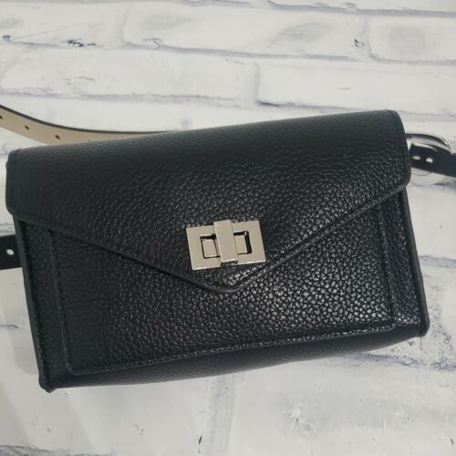 Photo 1 of SIZE M Steve Madden Belt Bag Large Black Faux Leather Adjustable Strap Silver Turn Lock