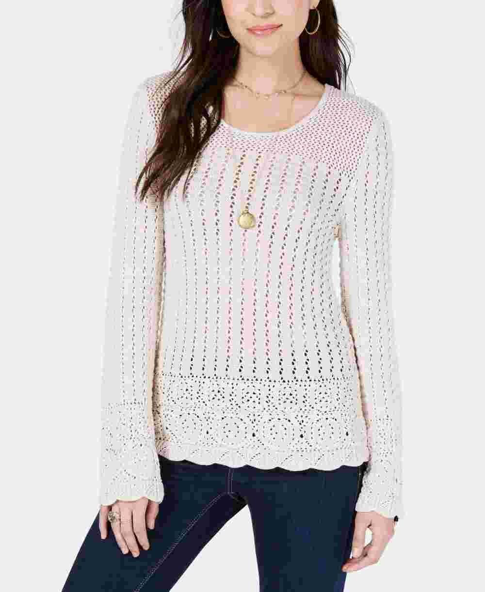 Photo 1 of SIZE S Style & Co Women's Multi-Crochet Sweater River Rock