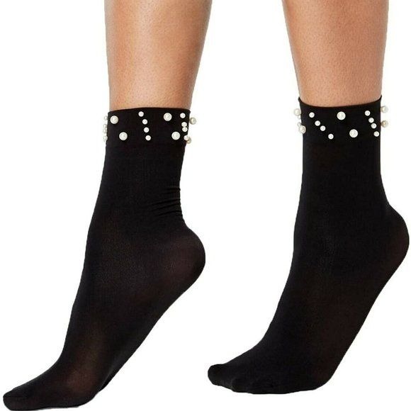 Photo 1 of INC Women's Pearl Band Ankle High Socks Black