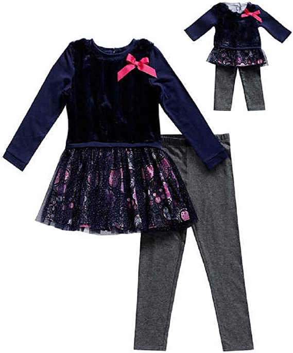 Photo 1 of SIZE 5 DOLLIE & ME LEGGING SET WITH MATCHING DOLL OUTFIT NAVY/GREY