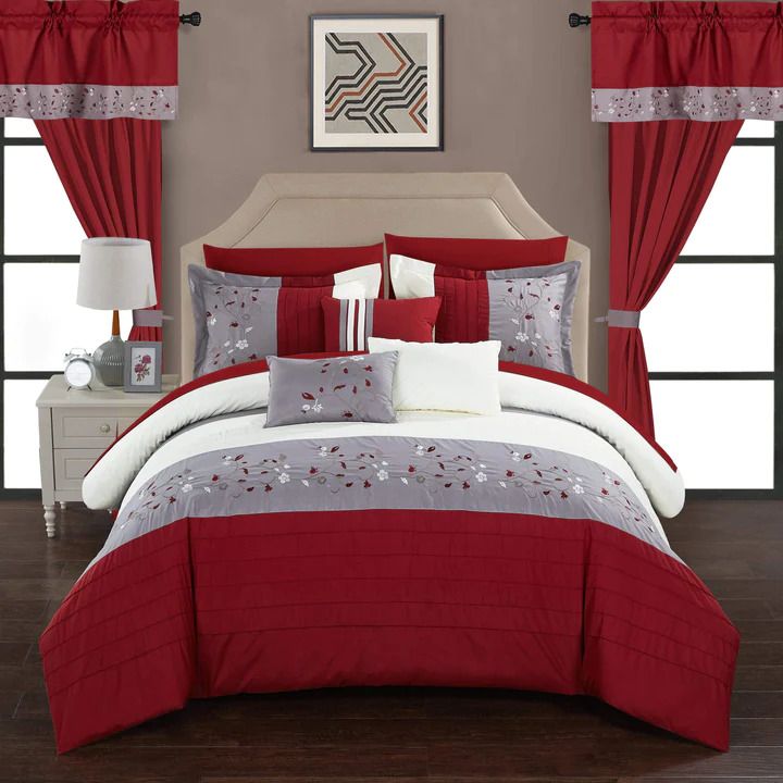 Photo 1 of KING SIZE Chic Home Sonita 20 Piece Comforter Floral Embroidered Bedding Set
King Set Includes
• 1pc Comforter,• 2pc Shams,• 1pc Decorative Pillow (18” x 18”), • 2pc Decorative Pillows (12” x 18”), • 1pc Flat Sheet, • 1pc Fitted Sheet, 2pc Pillowcases 
• 