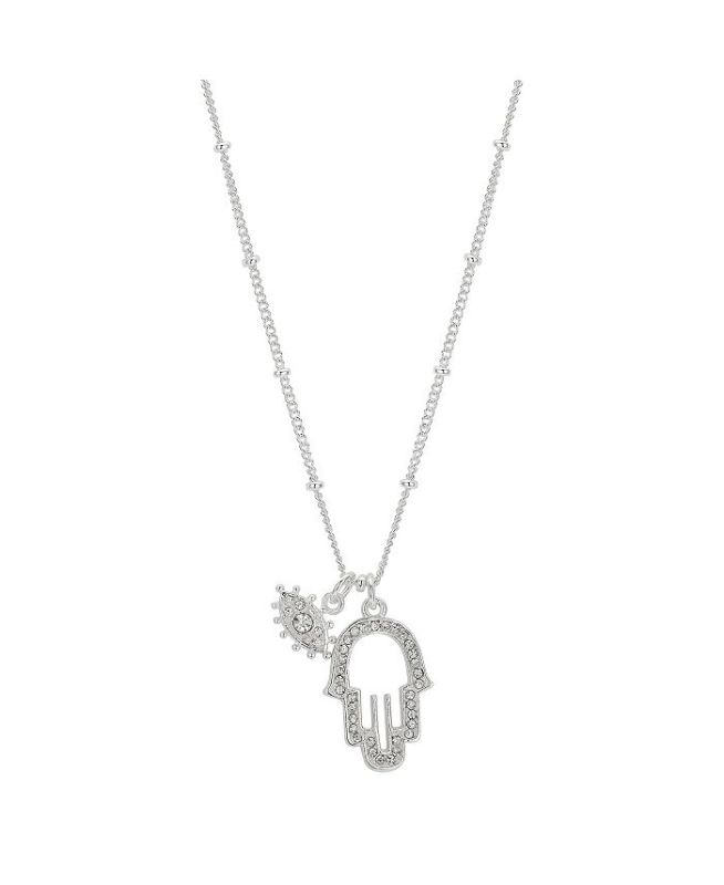 Photo 1 of UNWRITTEN Silver Plated Crystal Evil Eye and Hamsa Charm Pendant Necklace, 16"+2" Extender