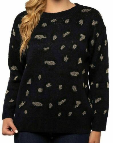 Photo 1 of SIZE L Kylie + Kendall Women's Navy Gold Cheetah Leopard Print Sweater Knit Animal Crew