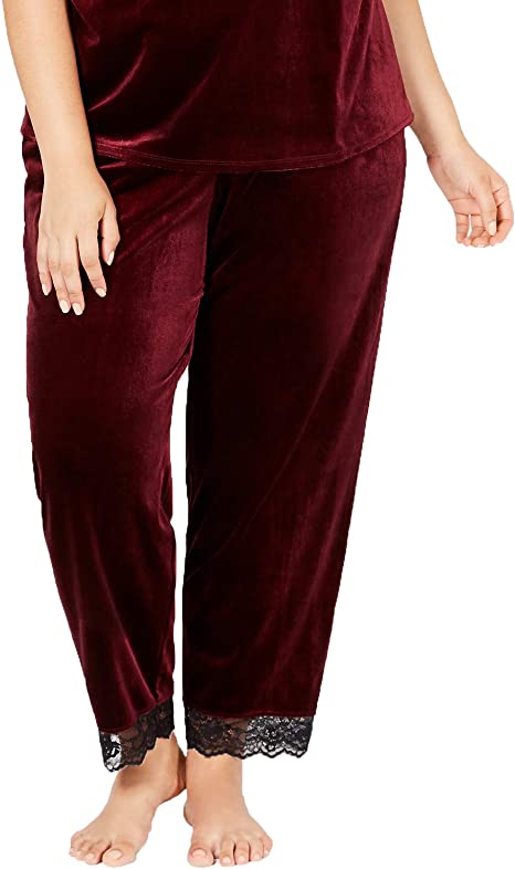 Photo 1 of PLUS SIZE 1X I.N.C. International Concepts Women's Plus Size Lace-Trim Velvet Pajama Pants, Deep Maroon