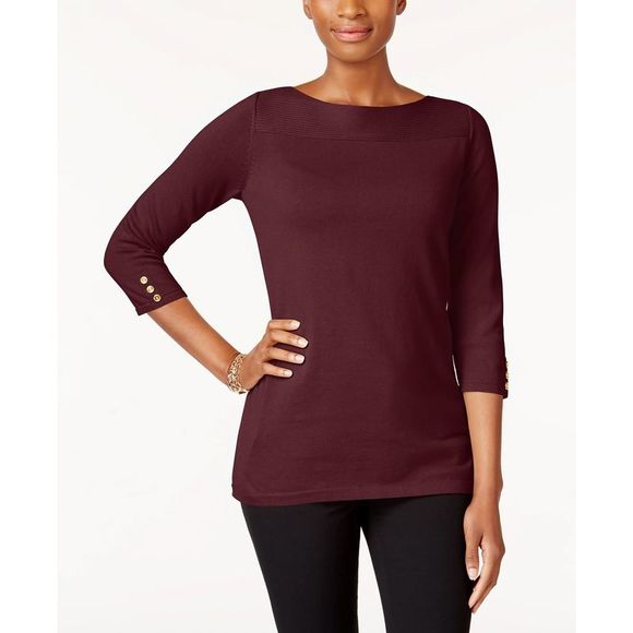 Photo 1 of SIZE XL Karen Scott Women's Cotton Boat-Neck Top Medium Merlot