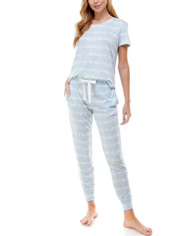 Photo 1 of SIZE S ROUDELAIN Scoop Neck T-Shirt & Jogger Pants Pajama Set Blue Fog