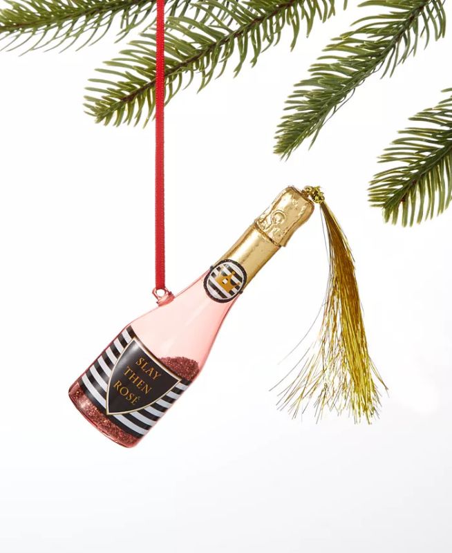 Photo 1 of HOLIDAY LANE Spirits Pink Popping Champagne Bottle Ornament, Created for Macy's