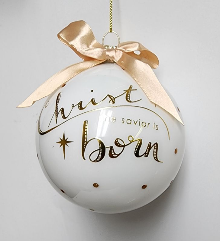Photo 1 of 2019 HOLIDAY LANE WHITE/GOLD GLASS ORNAMENT " CHRIST THE SAVIOR IS BORN"