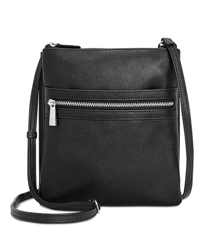 Photo 1 of GIANI BERNINI Triple-Zip Pebble Leather Dasher Crossbody, Created for Macy's
bag; 7'' W, 7.75'' H, 2'' D
26"L strap
Zip closure
Silver-tone exterior hardware, 1 front zip section & 1 back zip section
1 interior middle section with 2 gussets and 2 slip poc