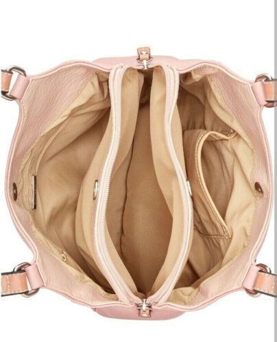 Photo 2 of GIANI BERNINI Pebbled Faux-Leather Women's Tote Shoulder Bag - Blush
11-1/2"W x 10"H x 3-1/2"D, 
10"L handles 
Zip closure 
1 front zip pocket & 1 back zip pocket 
1 interior center zip compartment & 2 snap pockets with 1 zip pocket & 1 slip pocket 
Fits 
