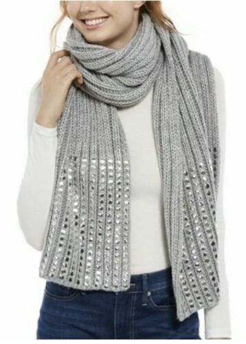 Photo 1 of DKNY Studded Rib-Knit Heavyweight Women's Winter Scarf Silver Metallic Silver