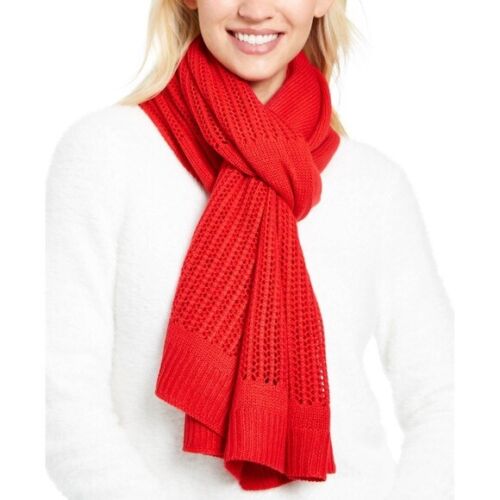 Photo 1 of DKNY Women's Open-Knit Blocked Scarf in Red