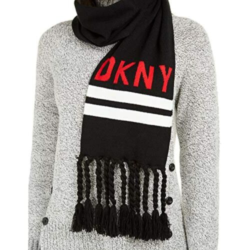 Photo 1 of DKNY Women's Logo Stadium Scarf With Tassel Fringe Red One Size