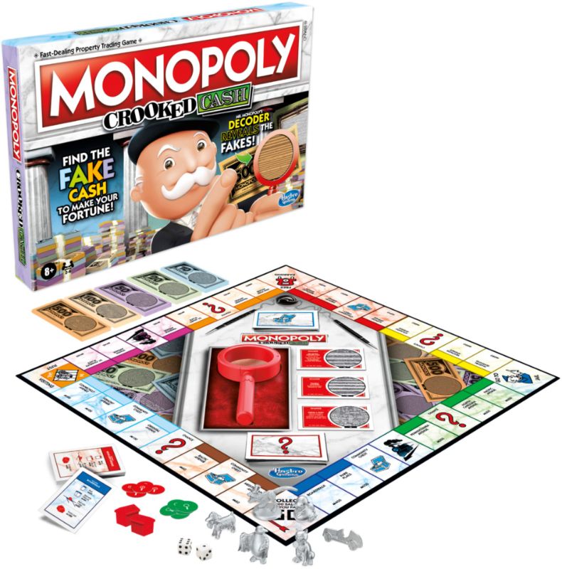 Photo 1 of MONOPOLY Crooked Cash Board Game for Families and Kids Ages 8 and Up, Includes Mr Decoder to Find Fakes, Game for 2-6 Players