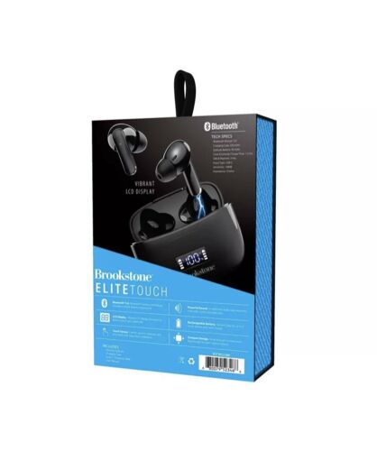 Photo 2 of Brookstone Elite Touch True Wireless Earbuds Black. Bluetooth® technology lets you play crystal-clear, rich audio wirelessly from any smart device while powerful bass and dynamic sound immerse you in every beat. Includes a charging case that helps keep yo