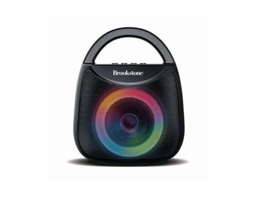 Photo 1 of Brookstone Chroma Tone Wireless Led Speaker, Black. Create a colorful lightshow to shake and groove to using this fantastic wireless speaker from Brookstone. The LED light illuminates in stunning visuals and color changing lighting that dances along to yo