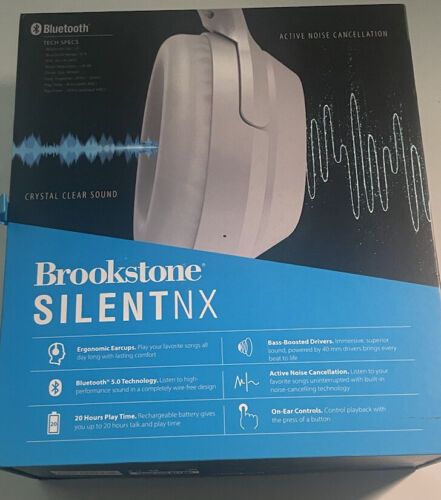Photo 2 of Brookstone Silent NX Dynamic Noise Cancelling Cordless BlueTooth Headphones.With the latest active noise-cancelling technology, you can tune everything out and listen peacefully to your favorite songs Listen to every beat, vocal line, and solo in rich, de