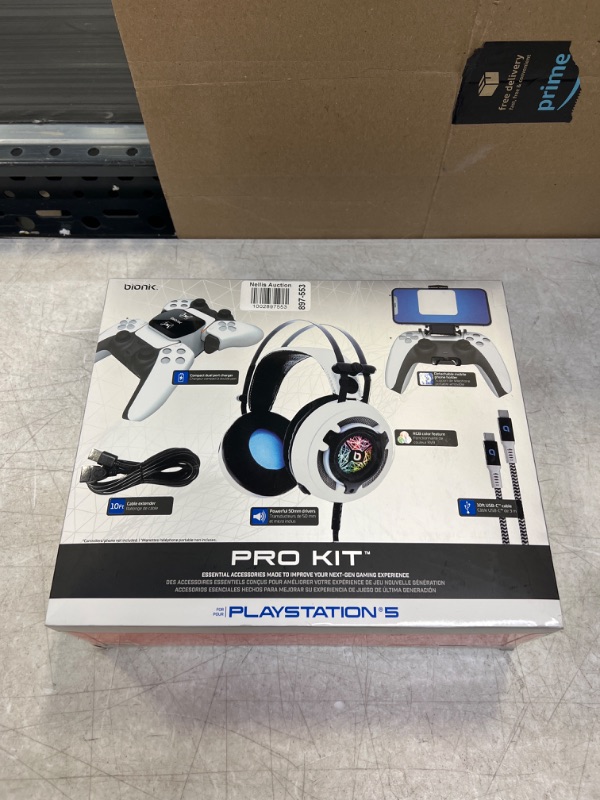 Photo 5 of Bionik Pro Kit For PlayStation 5: Powerful 50mm Gaming Headset with RGB Color, Controller Charge Base, Phone Holder, Lynx Cable & USB Cable.
Includes all of the critical accessories needed for your next-gen console. Including powerful over-ear headphones 