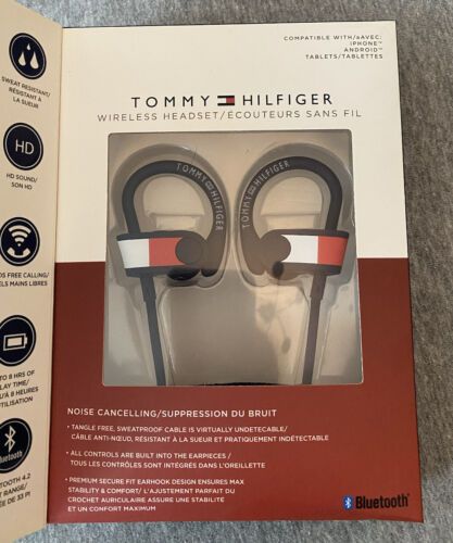 Photo 2 of Tommy Hilfiger Bluetooth Wireless Earhook Earbuds Headset. HD Sound - up to 8 hours of play time - bluethooth 4.2 33ft range - sweat resistant - hands free calling