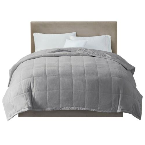 Photo 2 of Madison Park Luxury Soft Grey Reversible Down Alternative Plush Blanket Full / Queen