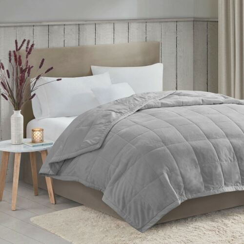 Photo 1 of Madison Park Luxury Soft Grey Reversible Down Alternative Plush Blanket Full / Queen